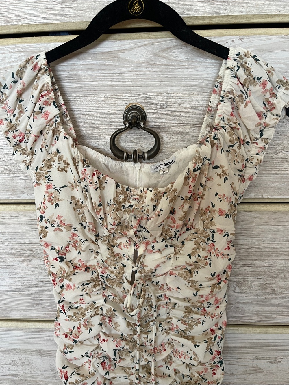 Ivory Floral Ruffle Mini Dress - Picture 2 of 5